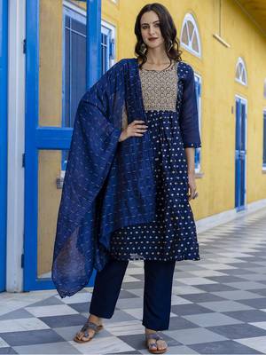 Nblue embroidered chanderi modal salwar suit 4