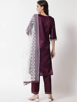 Purple embroidered silk blend salwar suit 4