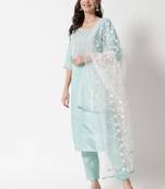Sky blue embroidered silk blend salwar suit
