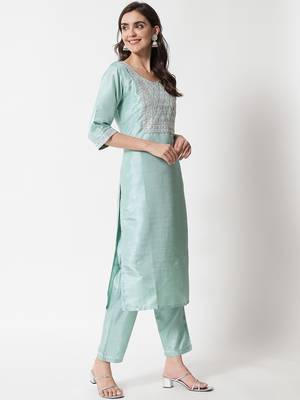 Sky blue embroidered silk blend salwar suit 2