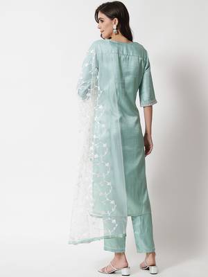 Sky blue embroidered silk blend salwar suit 4