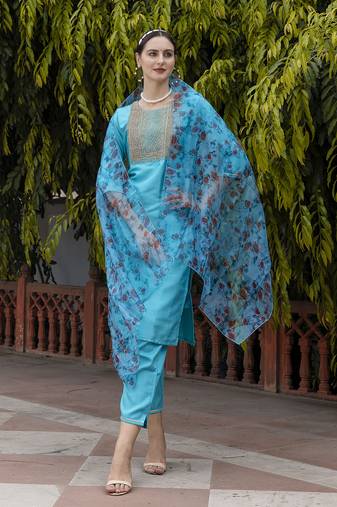 Firoji embroidered silk blend salwar suit