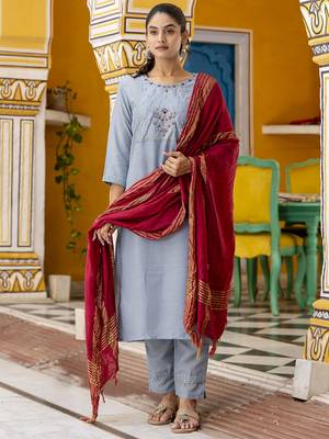Sky embroidered pure silk blend salwar suit 1