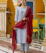 Sky embroidered pure silk blend salwar suit