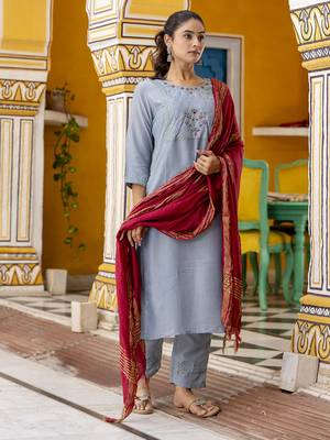 Sky embroidered pure silk blend salwar suit 2