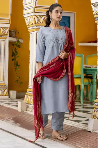 Sky embroidered pure silk blend salwar suit