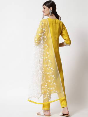 Yellow embroidered silk blend salwar suit 4