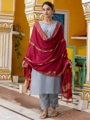 Sky embroidered pure silk blend salwar suit 3