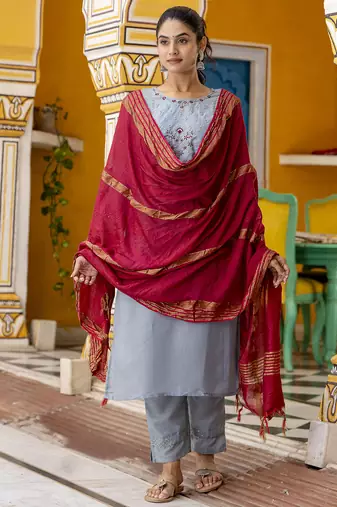 Sky embroidered pure silk blend salwar suit