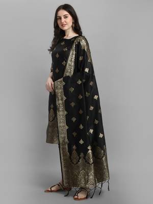 Black embroidered cotton silk jacquard salwar suit 1