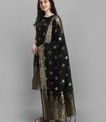 Black embroidered cotton silk jacquard salwar suit