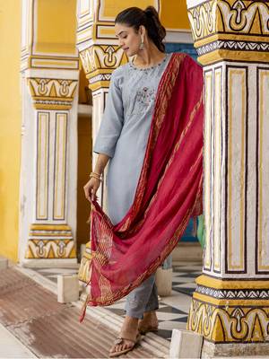Sky embroidered pure silk blend salwar suit 4