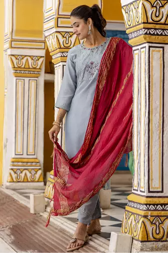 Sky embroidered pure silk blend salwar suit