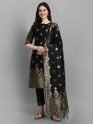 Black embroidered cotton silk jacquard salwar suit 2