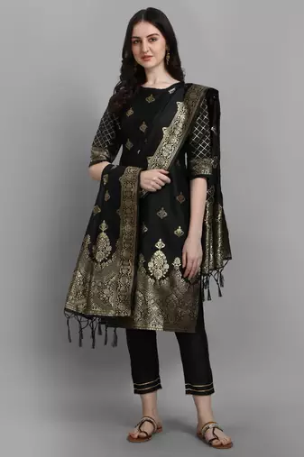 Black embroidered cotton silk jacquard salwar suit