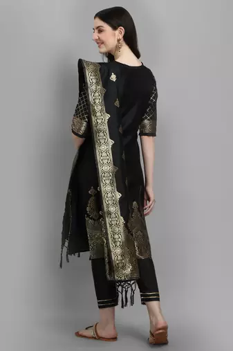 Black embroidered cotton silk jacquard salwar suit