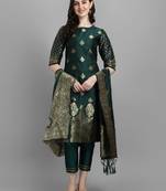 Green embroidered cotton silk jacquard salwar suit