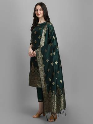 Green embroidered cotton silk jacquard salwar suit 2
