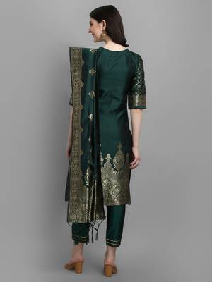 Green embroidered cotton silk jacquard salwar suit 3