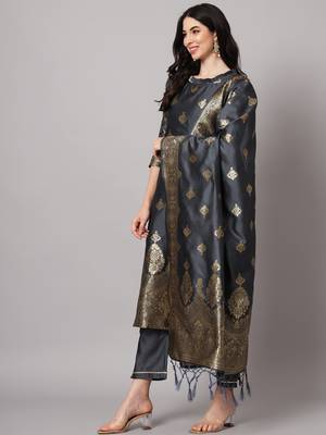 Grey embroidered cotton silk jacquard salwar suit 2