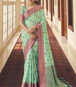 Sea Green Color Soft Silk Blend Designer Motif Saree