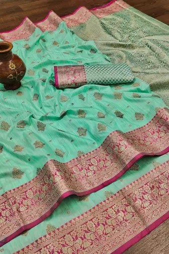 Sea Green Color Soft Silk Blend Designer Motif Saree