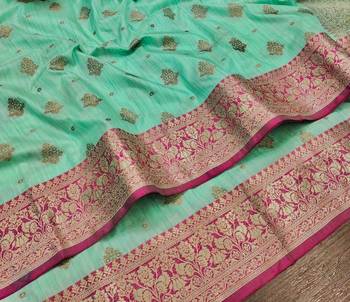 Sea Green Color Soft Silk Blend Designer Motif Saree 3