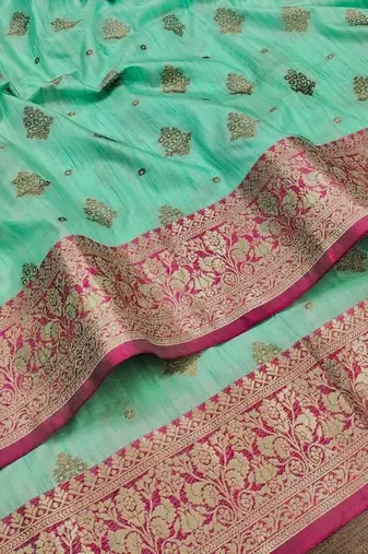 Sea Green Color Soft Silk Blend Designer Motif Saree