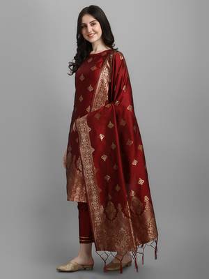 Maroon embroidered cotton silk jacquard salwar suit 1