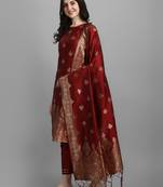 Maroon embroidered cotton silk jacquard salwar suit
