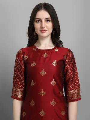 Maroon embroidered cotton silk jacquard salwar suit 4