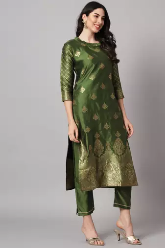 Mehndi embroidered cotton silk jacquard salwar suit