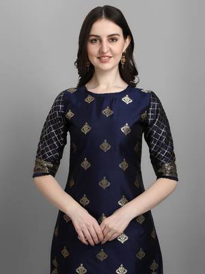Blue embroidered cotton silk jacquard salwar suit 4