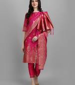 Pink embroidered cotton silk jacquard salwar suit