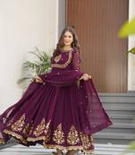 Wine Georgette Embroidery Sequins Work Long Kurtis