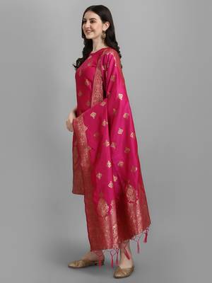 Pink embroidered cotton silk jacquard salwar suit 2