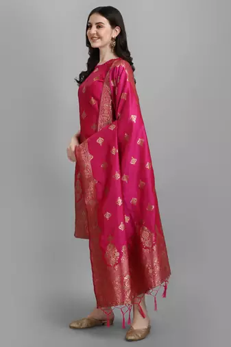 Pink embroidered cotton silk jacquard salwar suit