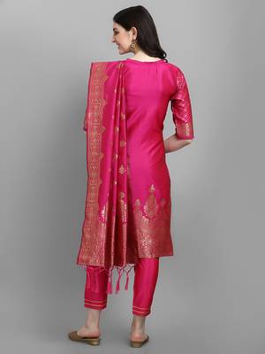 Pink embroidered cotton silk jacquard salwar suit 3