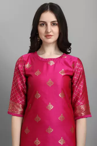 Pink embroidered cotton silk jacquard salwar suit