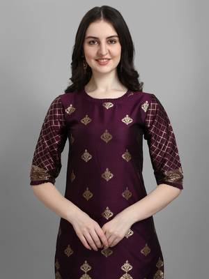 Purple embroidered cotton silk jacquard salwar suit 4