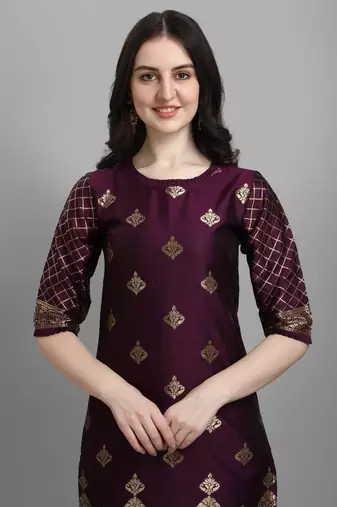 Purple embroidered cotton silk jacquard salwar suit