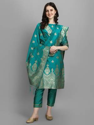 Rama embroidered cotton silk jacquard salwar suit 1