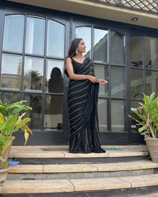 black Georgette sequin saree With Blouse 1