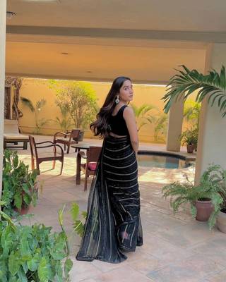 black Georgette sequin saree With Blouse 2