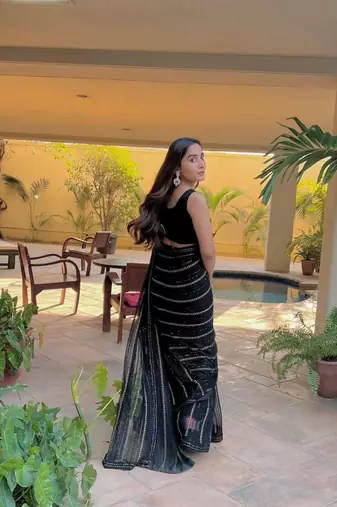 black Georgette sequin saree With Blouse