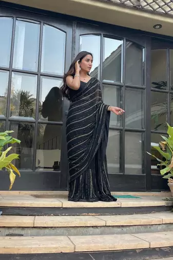 black Georgette sequin saree With Blouse