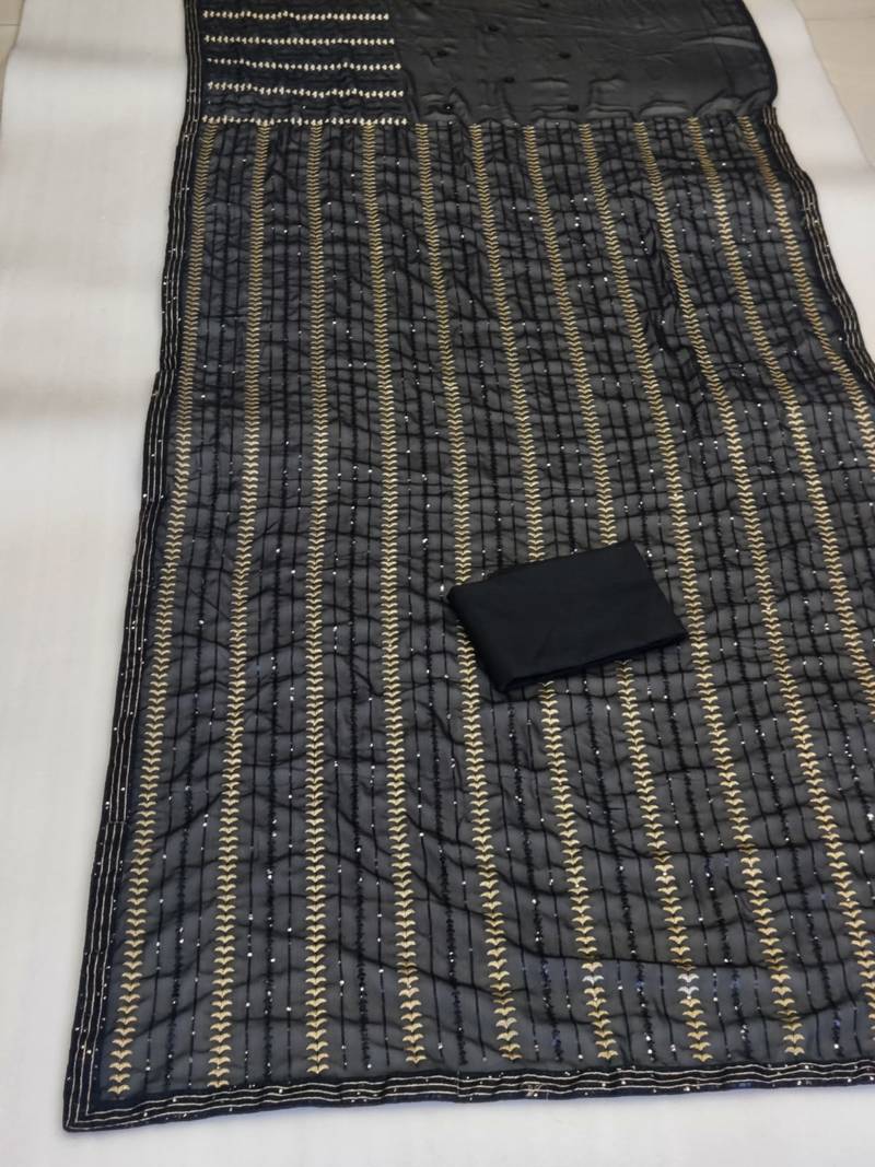 black Georgette sequin saree With Blouse