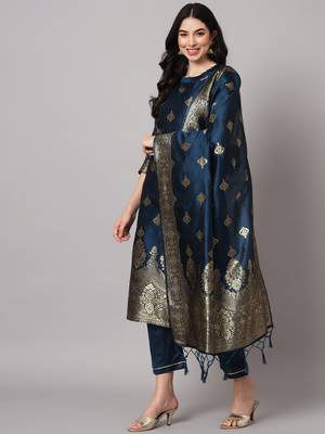 Blue embroidered cotton silk jacquard salwar suit 1