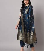Blue embroidered cotton silk jacquard salwar suit