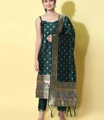 Green embroidered cotton silk jacquard salwar suit
